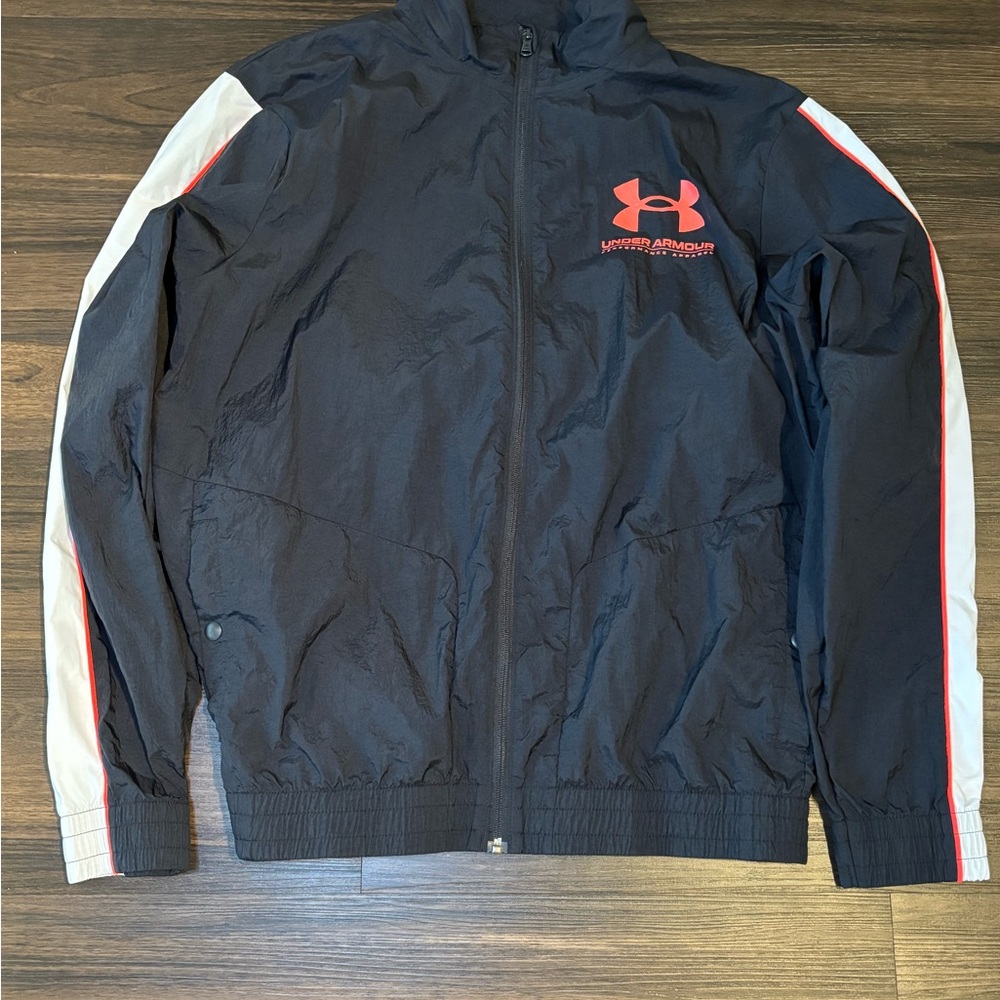 Under Armour Woven Track Jacket Full Zip Windbreaker (1361617-001) BLACK, XL